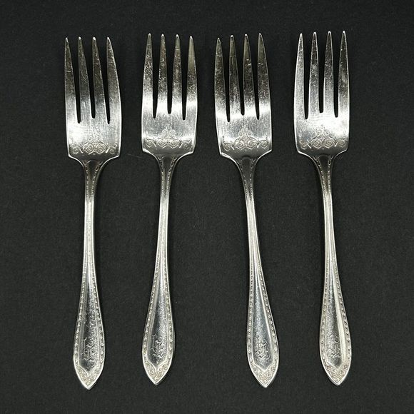 Oneida Community Sheraton Salad Fork Silverplate Flatware Antique 1910 Set of 4 - Picture 2 of 10
